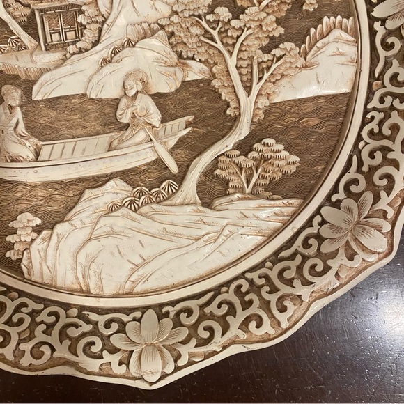 Vintage Ivory Dynasty Plate Carved Resin by Arnart Imports 1982 9.5 in - Picture 4 of 9